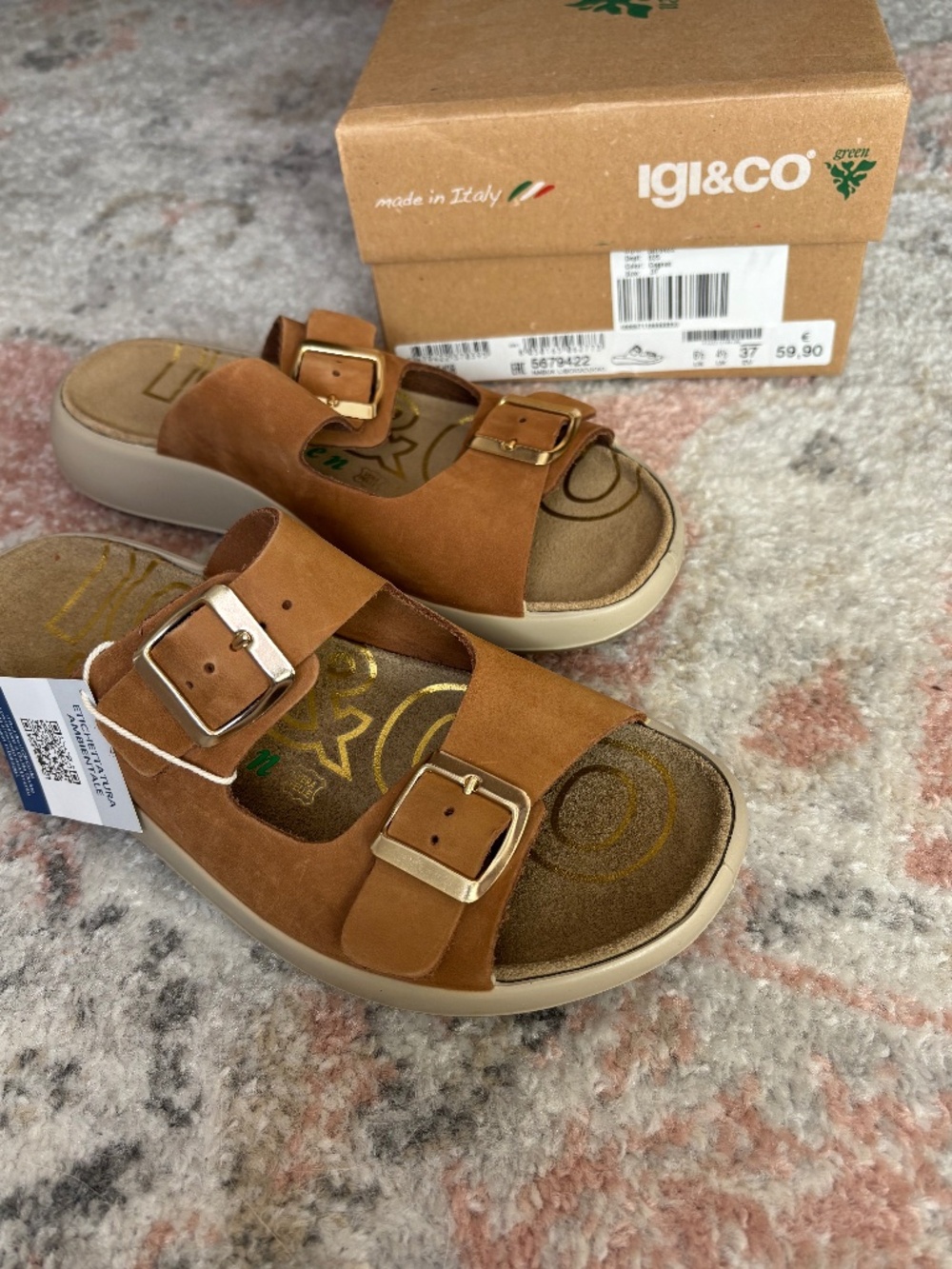 Made in Italy Nubuck Leather Sandal - IGI&CO - Cognac EU 37/US 6.5 - New in Box